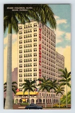 Postcard Florida Miami FL Colonial Hotel 1940s Unposted Linen Blank Back