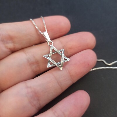 Collana Uomo Stella Di David In Argento 925, Pendeente 3D Tessuto, Lunghezza 17 Pollici, Regalo Artigianale Da Israele, Nuova - Foto 3