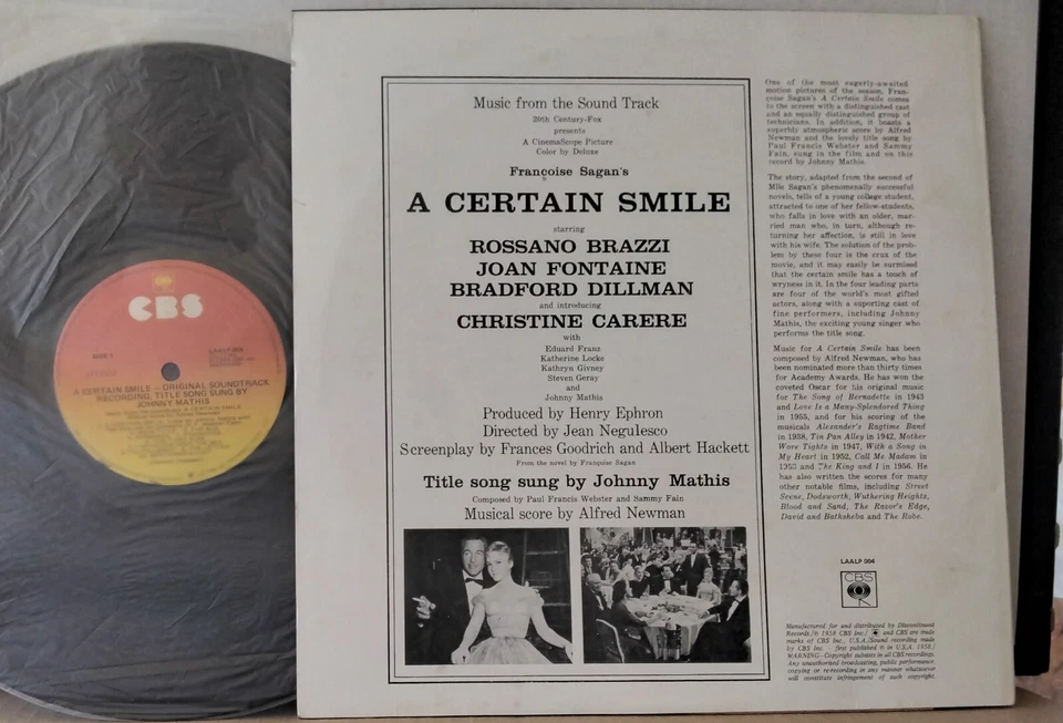 A CERTAIN SMILE Soundtrack A. NEWMAN, J. MATHIS 1989 CBS LALP 004 AUS REISSUE LP - Image 2 of 2