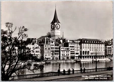 Oberdorfstrasse Mit Grossmunster Zurich Switzerland Real Photo RPPC Postcard