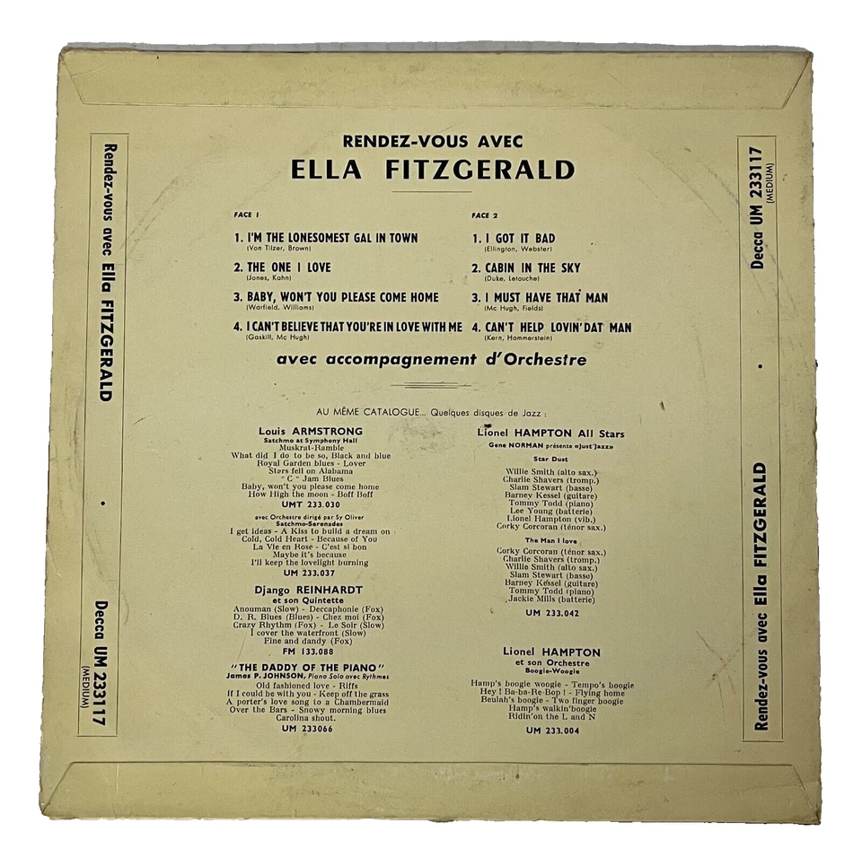 Ella Fitzgerald ~Avec Accompagnement D'orchestre~Rare 10" LP French Import VG+~8 - Image 2 of 4