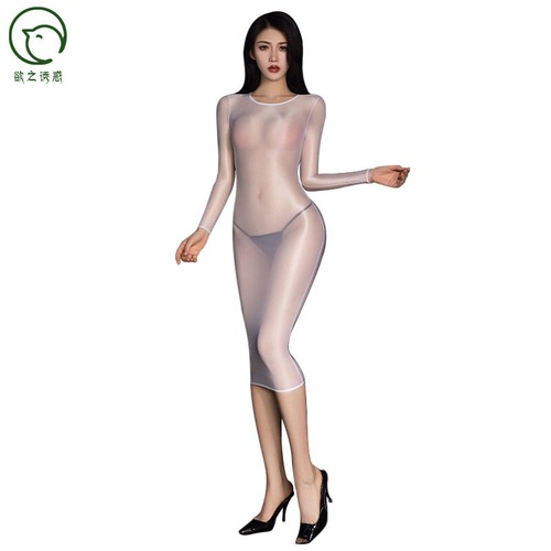 Womens Long Sleeve Shiny Glossy Sheer Bodycon Dress Mini Dress Clubwear Party - Picture 2 of 23