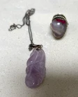 Vintage Natural Amethyst Necklace 925 Sterling Chain & Ring