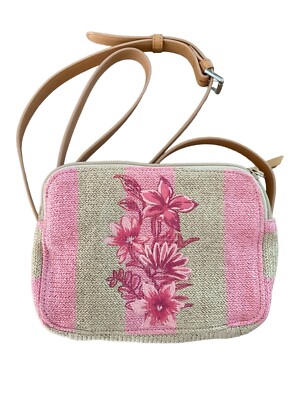 NWT VERA BRADLEY EVIE CROSSBODY Candy Pink Stripe Straw SRP$85