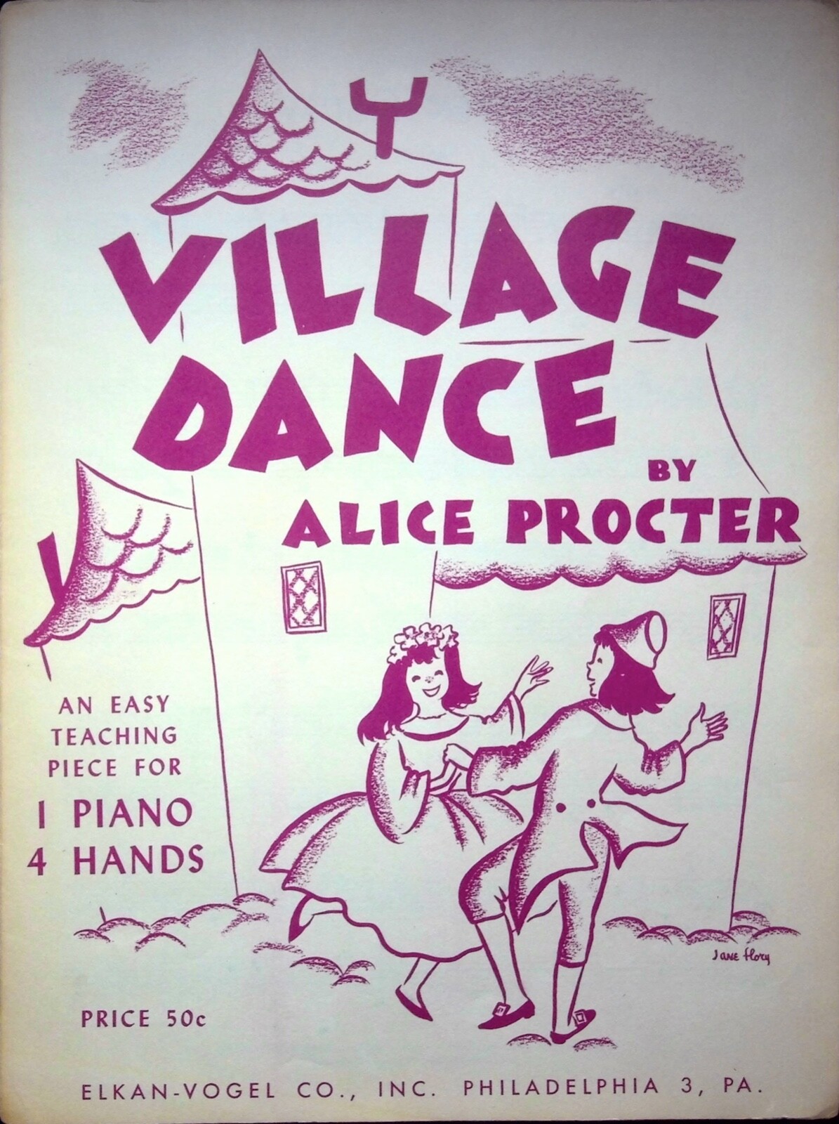 VILLAGE DANCE BY ALICE PROCTER PIANOFORTE 4 MANI 1955 - FOGLIO MUSICALE