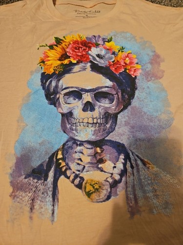 Frida Kahlo Womens Medium Pink Skeleton Floral Oversized Tshirt NWT - Picture 2 of 3