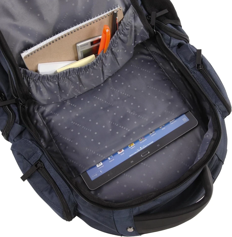 全新 Perry Ellis 9 插槽 专业笔记本电脑-P350 商务背包,海军蓝,一个 — 第 2/4 张图片