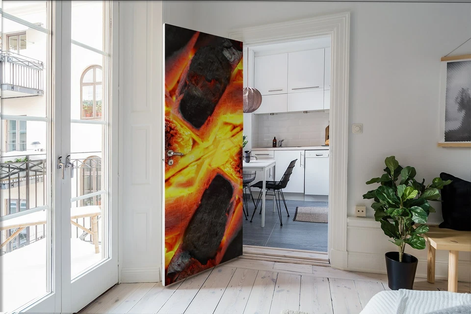 Türtapete selbstklebend Türposter Türaufkleber Klebefolie Grill Feuer Glut - Bild 3 von 4