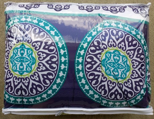DORM ROOM BED 2 Piece REVERSIBLE Comforter TWIN Purple Lime Green Turquoise Blue - Picture 3 of 4
