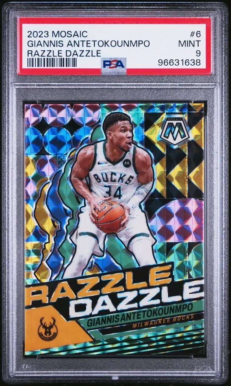 🌟 2023 Panini Mosaic Giannis Antetokounmpo Razzle Dazzle Case Hit PSA 9