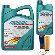 Motoröl Set ADDINOL 5W-30 MV 0530 LL 6 Liter + Ölfilter für Audi Skoda VW 2.5