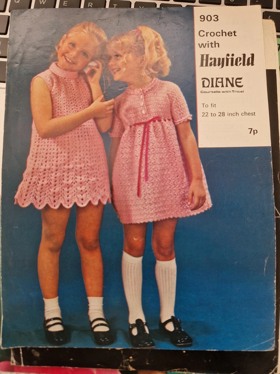 Copia Hayfield 903 Vintage Patrones Crochet Niñas Vestidos Años 70 22-28"