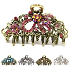 New Vintage Elegant Rhinestones Crystal bow flowers metal hair Clip Claw jaw pin