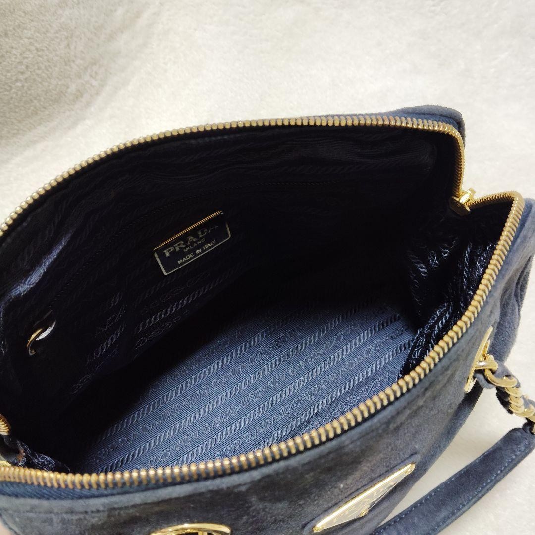 PRADA Mini Handbag Chain Suede Triangular Logo Go… - image 14