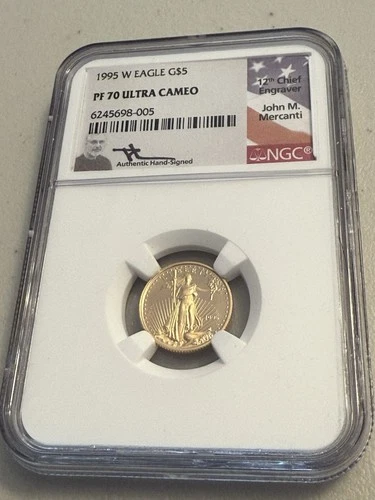 1995-W $5 American Gold Eagle Mercanti 1/10 Oz PF70 UC NGC