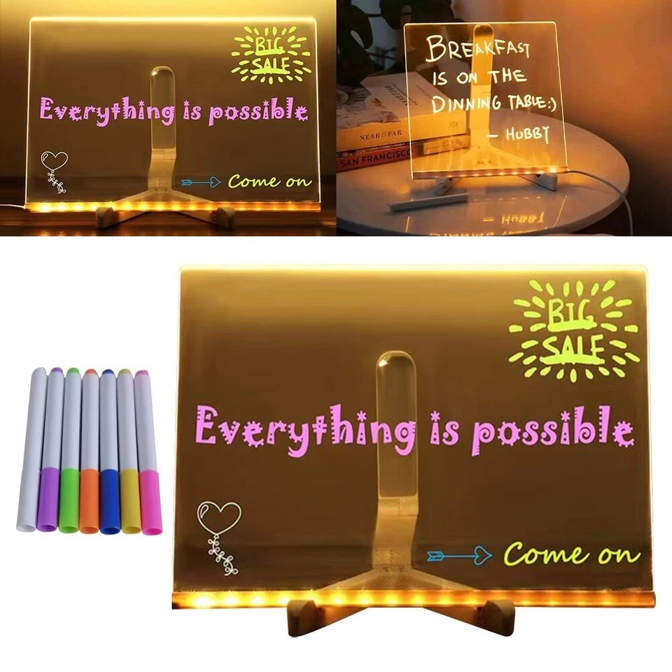 LED Note Board with Night Light & 7 Pens Kids Drawing & Message Board Xmas Gifts - Image 3 of 4