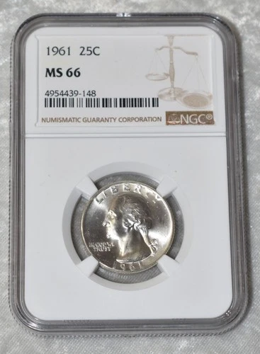 1961 P WASHINGTON QUARTER 90% SILVER NGC MS 66 MS66 PHILADELPHIA MINT 25¢ COIN