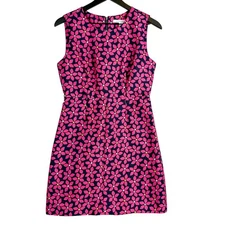 DVF Diane Von Furstenberg Floral Mini Sheath Dress Pink Navy Blue - 4