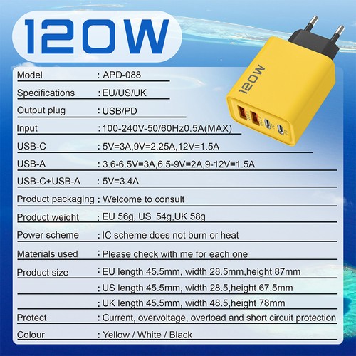 Nuevo Enchufe Cargador de Pared USB Multipuerto Carga Rápida 120W con Puerto Tipo-C - Imagen 6 de 22