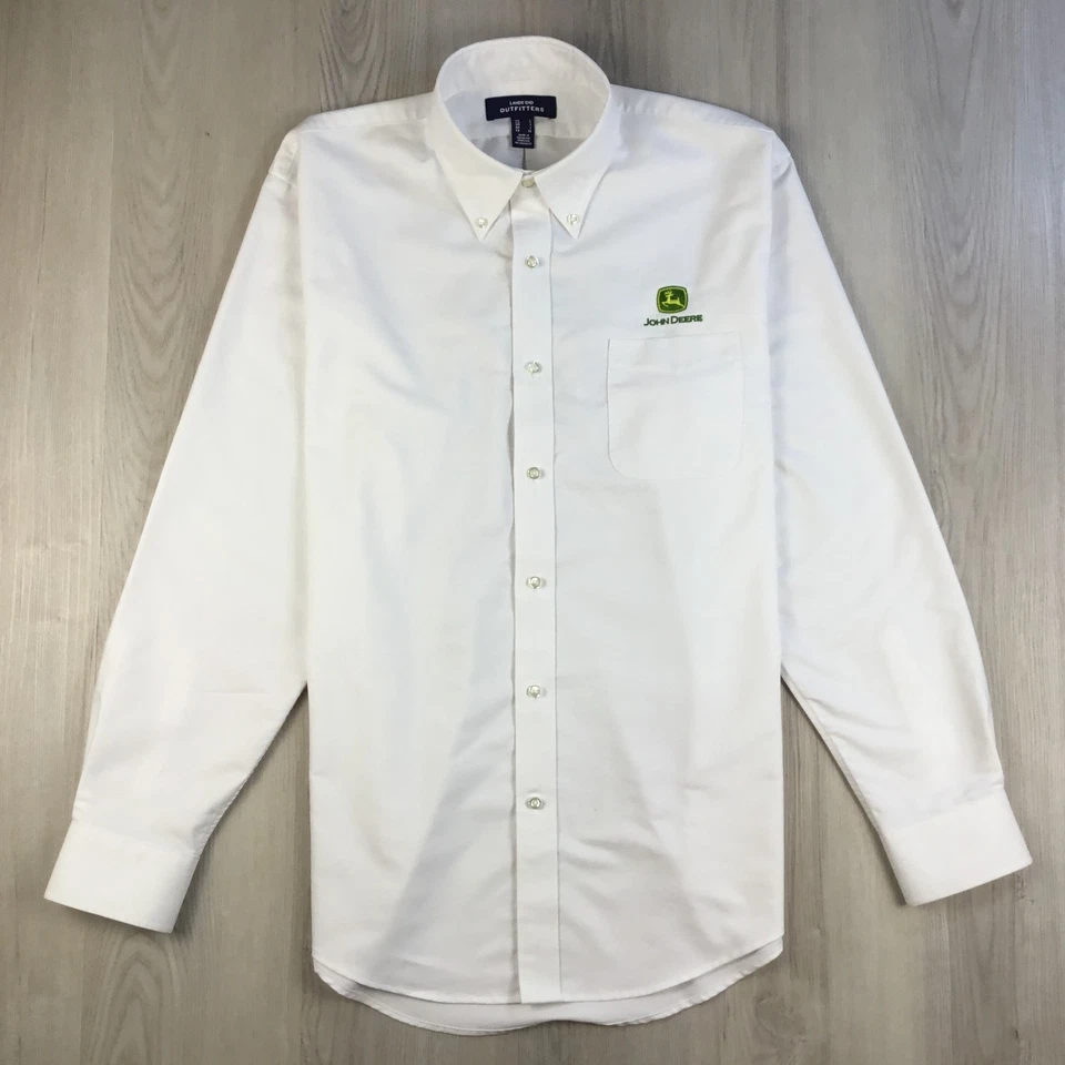 Lands End John Deere Mens Shirt Large Long Sleeve White Pinpoint Oxford Utility - Image 2 of 4