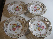 Set of 4 Schumann Germany Chateau reticulated Dresden Flowers 7 1/2" plates