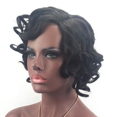 Frauen Kurze Lockige Vollspitze Synthetische Perücke Afroamerikaner Perücke 32cm