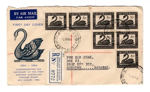 O445 Australia 1954 Western Australia - Registered FDC Cover to SARAWAK -