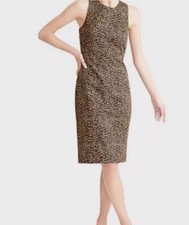 J. Crew Factory Leopard Sheath Dress Brown Tan Cotton Sleeveless 4 S Knee Length