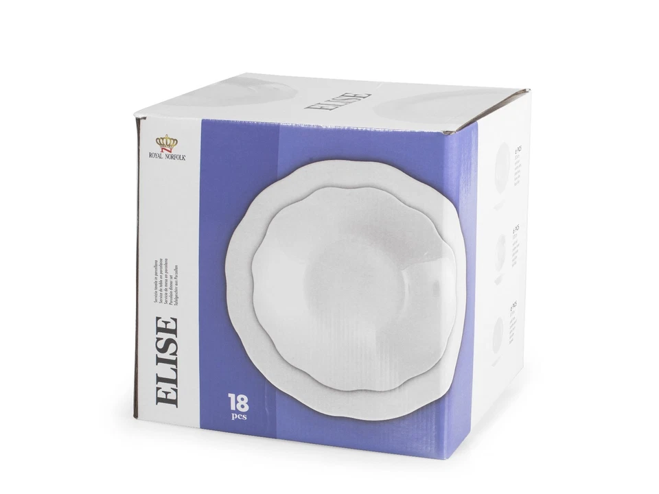 2X Royal Norfolk Service 18 Pièces Table Elise Festonné En Porcelaine Blanche - Photo 4/4