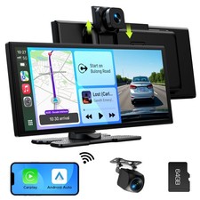 10.25" Portable Car Stereo Radio Wireless Apple Carplay Android Auto Rear Cam