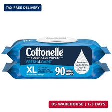 XL Flushable Wet Wipes, Adult Wipes Large, 2 Flip-Top Packs, 45 Wipes Per Pack