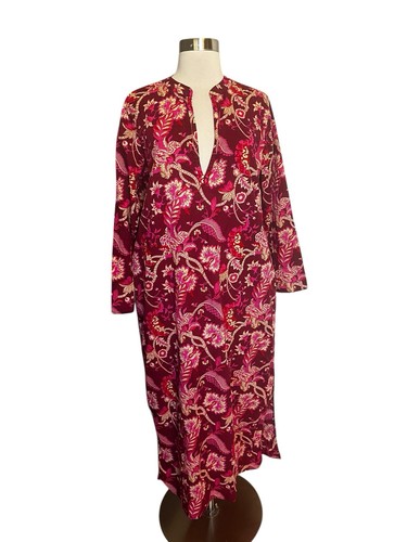Livro Midi Dress Size Small Red Pink Floral Kaftan Long Sleeve