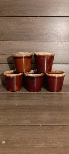 Vintage Hull Pottery Set of 5 Brown Drip Glaze Coffee Mugs Oven Proof