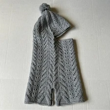 Luxton S-M 91%Wool 9%Cashmere Knit Balaclava Hood Scarf Hat Gray/Great Gift