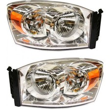 For Dodge Ram 1500 Headlight 2007 2008 Driver And Passenger Pair Halogen All Cab