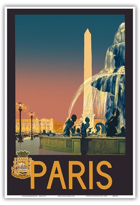 Paris - Place de La Concorde Fountain - Vintage PLM Travel Poster Julien Lacaze