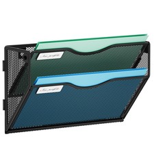 Black 2Tier Hanging Wall File Organizer Mesh Mail Holder Magazine Mount