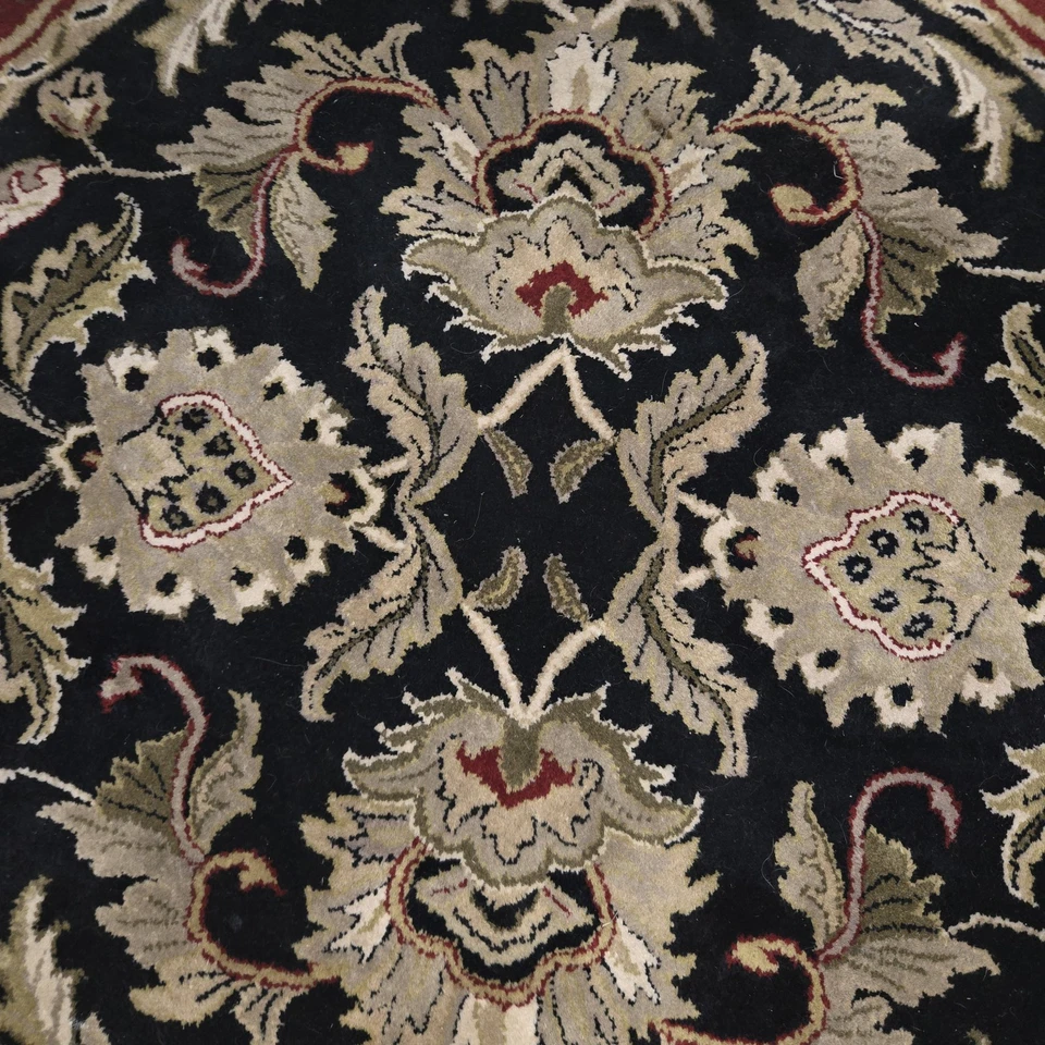VTG Liberty Hand-Knotted Wool Oriental Rug 6x6 Round Floral Black Red Gold - Image 4 of 4