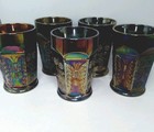 VTG Fenton Butterfly & Berry 4" Glass Tumbler Blue Carnival Glass Set Of 5