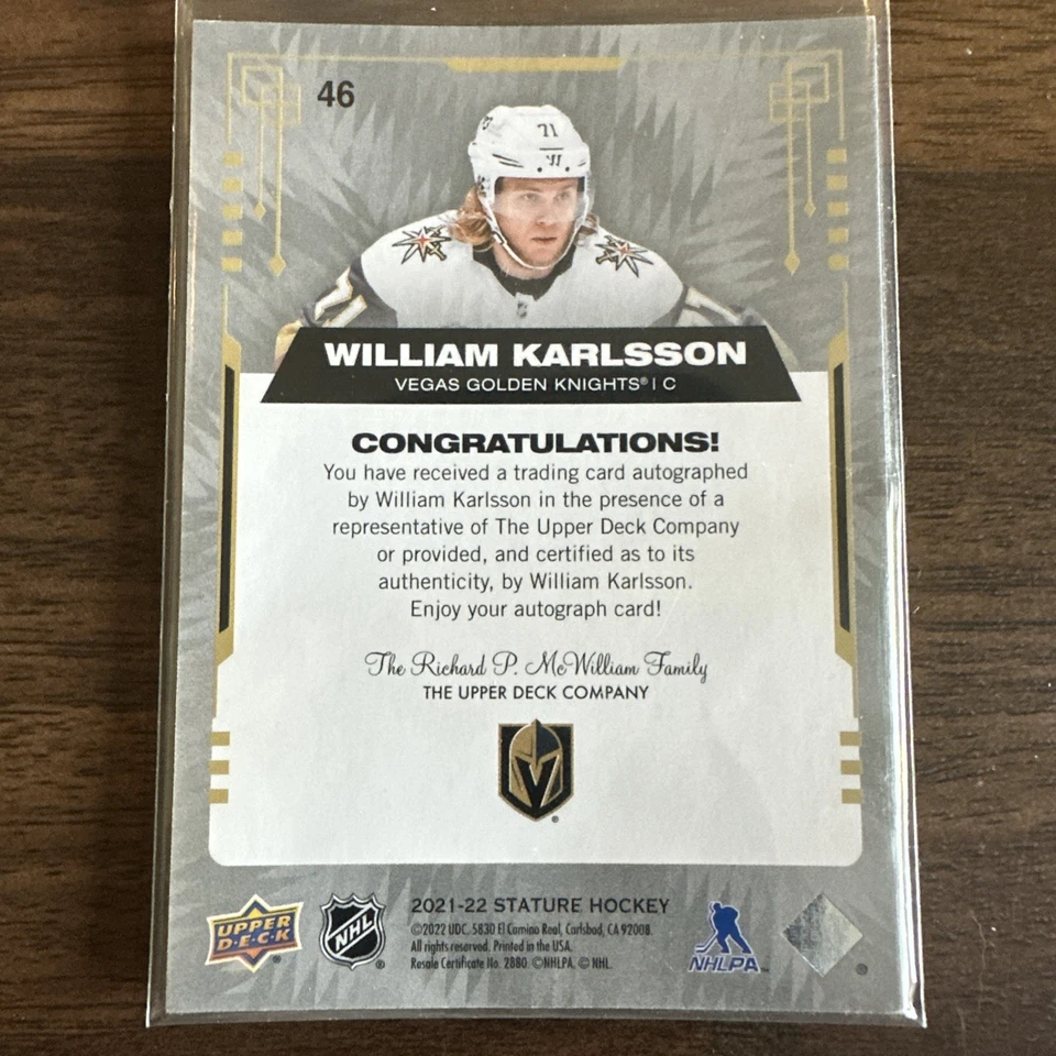 2021-22 Upper Deck Stature William Karlsson /5 Auto Vegas Golden Knights!  - Image 2 of 3