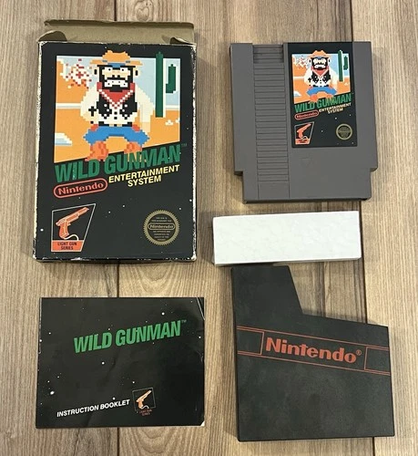 Wild Gunman (Nintendo NES, 1985) 5-Screw Unpunched Hangtab Complete BLACK BOX