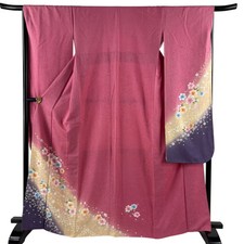 JAPANESE KIMONO FURISODE Pink 166cm 5 ft 5 in PURE SILK AA10566