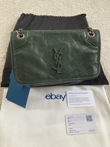 New Authentic Saint Laurent YSL Niki Baby Green Bag Silver ChainAccents Dust Bag