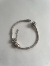 Pandora 17cm Silver Bracelet with Two Charms 925 Silver