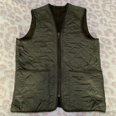 Barbour Quilted Vest Olive Green Fleece Lined Full Zip Pockets Mens Size M