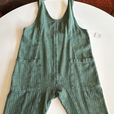 FREE PEOPLE - We The Free Green White Pinstripe Jumpsuit Overalls Pockets XL