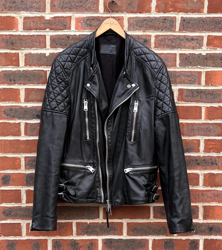 AllSaints Mens SLADE Leather Biker Jacket XL Black Bomber All Saints Moto Grail - Image 2 of 4