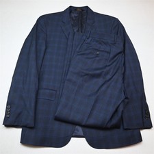 Jos A Bank 42L 36x32 Blue Windowpane 100 Wool Mens Jacket Pants Suit