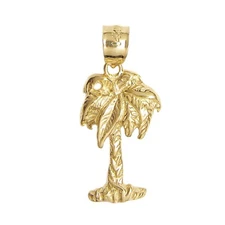 New 14k Yellow Gold Palm Tree Pendant