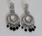Judith Ripka Black Onyx Dangle Sterling Hoop Earrings